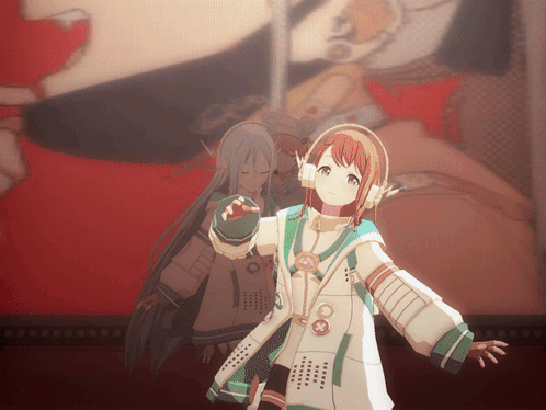 Girl Wearing Headphones In Front Of Red Wall GIF