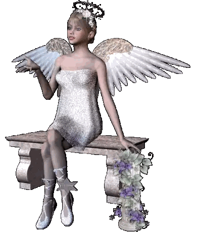 Girl with Angel Wings Sitting on Bench