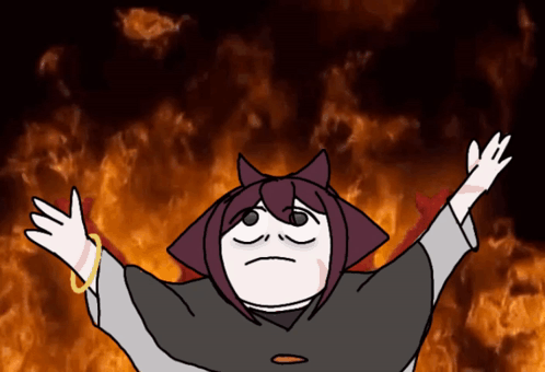 Girl With Arms Outstretched in Front of Fire