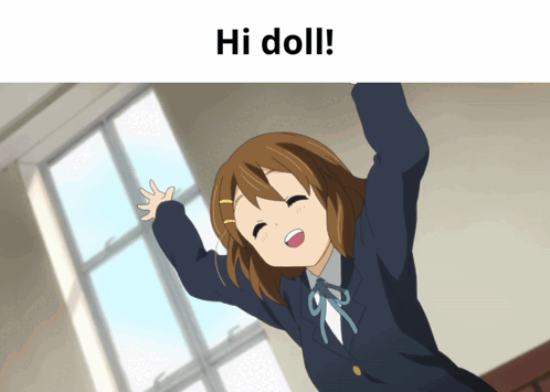 Girl With Arms Outstretched Saying Hi Doll GIF