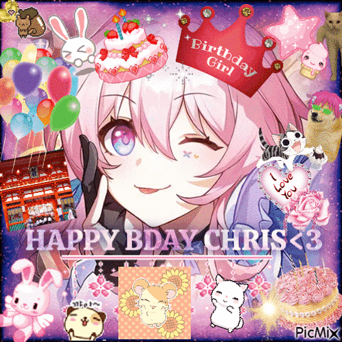 Girl with Birthday Crown Saying Happy Bday Chris