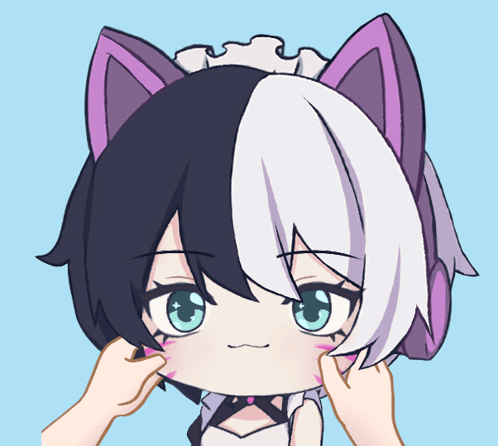 Girl with Black and White Hair and Purple Ears