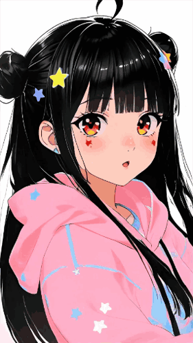 Girl with Black Hair and Pink Star Hoodie