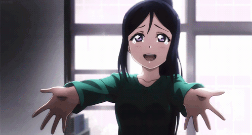 Girl with Black Hair and Purple Eyes Hugging