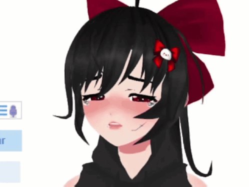 Girl with Black Hair and Red Bow Crying