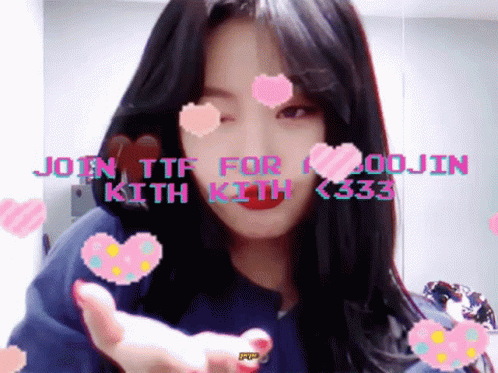 Girl With Black Hair Surrounded by Pink Hearts Saying Join TTF for Goodjin 333