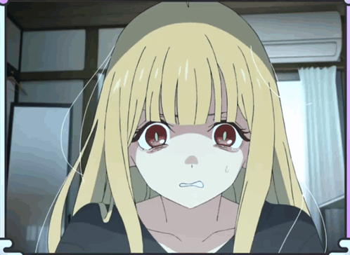Girl With Blonde Hair and Red Eyes Surprised