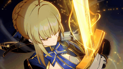 Girl With Blonde Hair Holding Sword GIF
