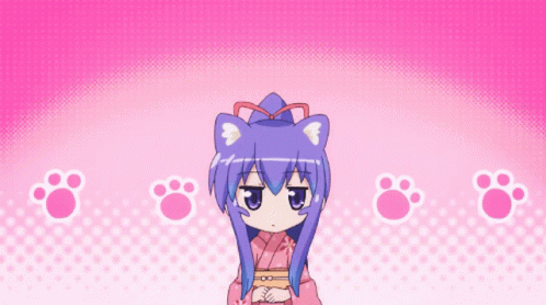 Girl With Blue Hair And Cat Ears Standing On Paw Prints GIF