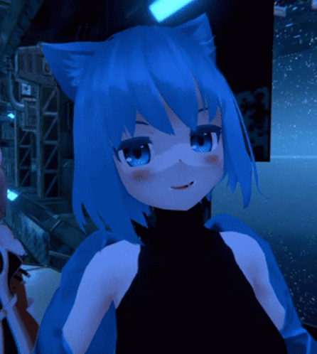 Girl with Blue Hair and Cat Ears