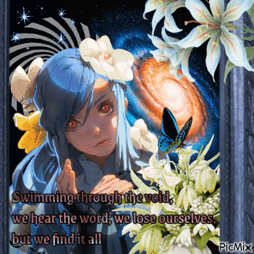 Girl With Blue Hair and Flowers