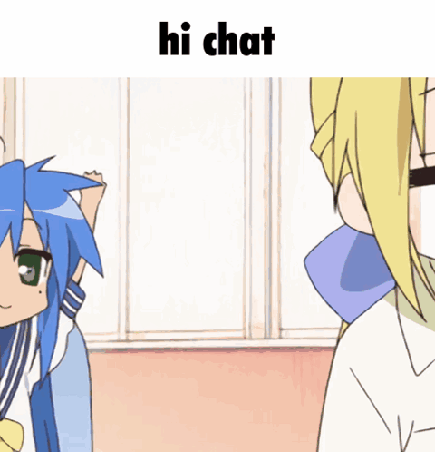 Girl With Blue Hair and Green Eyes Saying Hi Chat