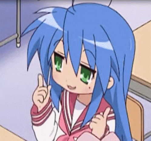 Girl With Blue Hair and Green Eyes Thumbs Up