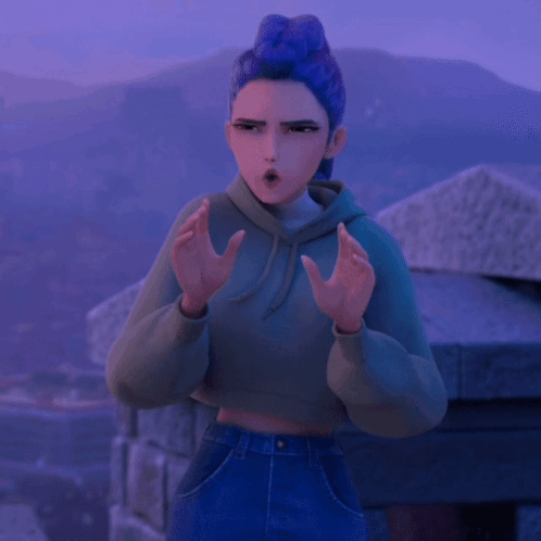 Girl With Blue Hair and Green Hoodie Surprised