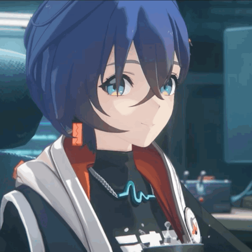 Girl With Blue Hair And M Necklace GIF