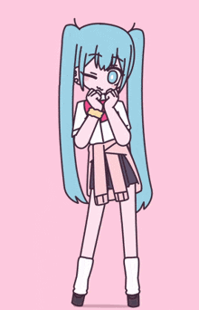 Girl With Blue Hair And Pink Bow Tie GIF