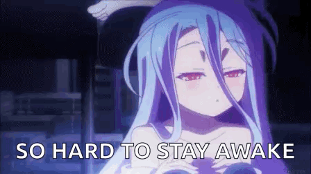Girl With Blue Hair and Red Eyes Saying So Hard to Stay Awake