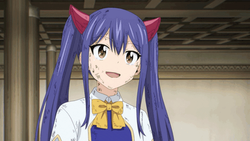 Girl With Blue Hair And Red Horns GIF