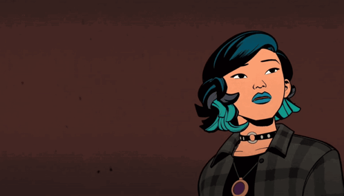 Girl with Blue Hair and Spider Man