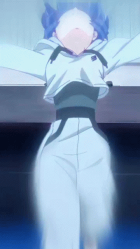 Girl with Blue Hair and White Pants Standing