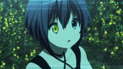 Girl With Blue Hair And Yellow Eyes In Flower Field GIF