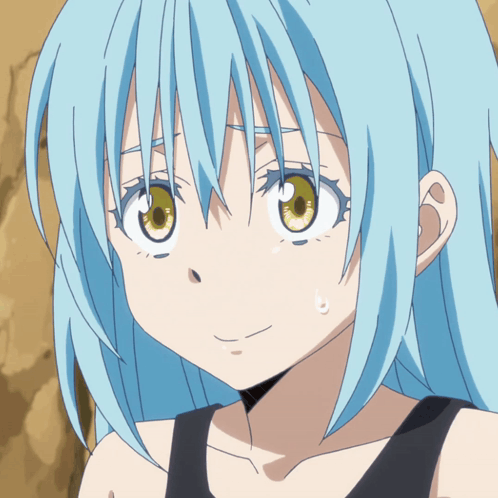 Girl With Blue Hair And Yellow Eyes Smiling GIF
