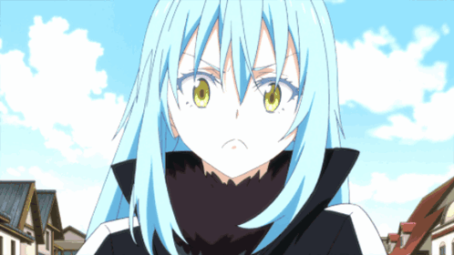 Girl With Blue Hair and Yellow Eyes Standing in Front of Houses