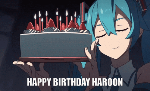 Girl With Blue Hair Holding Birthday Cake Saying Happy Birthday Haroon