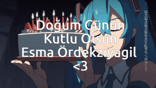 Girl With Blue Hair Holding Cake With Candles