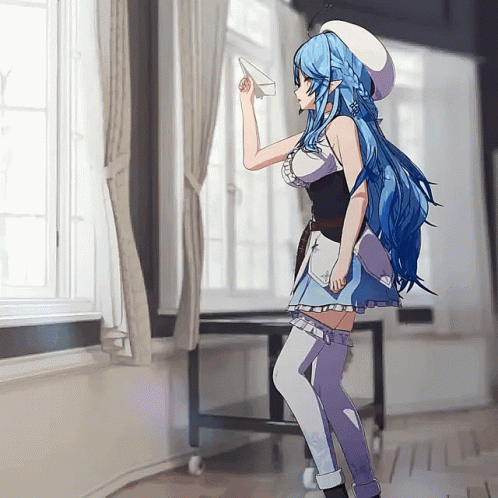 Girl with Blue Hair Holding Paper Airplane