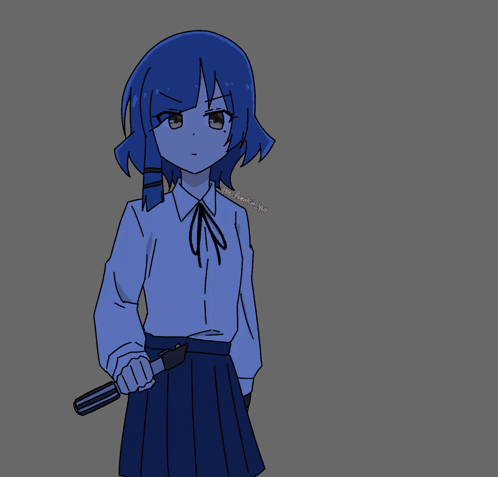 Girl with Blue Hair Holding Red Lightsaber
