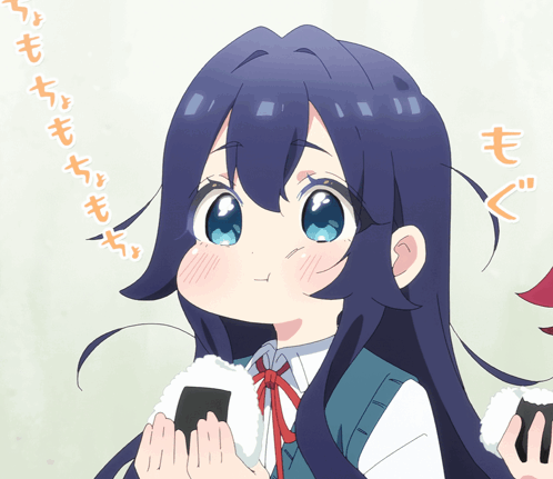 Girl With Blue Hair Holding Rice Ball