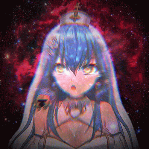 Girl With Blue Hair In Nurse Cape GIF