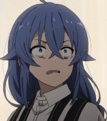 Girl with Blue Hair in White Shirt and Suspenders