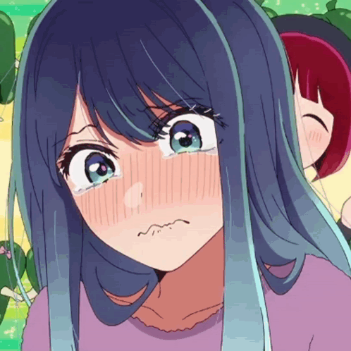 Girl with Blue Hair Making Face