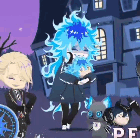 Girl With Blue Hair Next To Cat And Wheelchair GIF