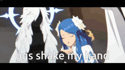 Girl With Blue Hair Next To Man With White Wings GGS Shake My Hand GIF