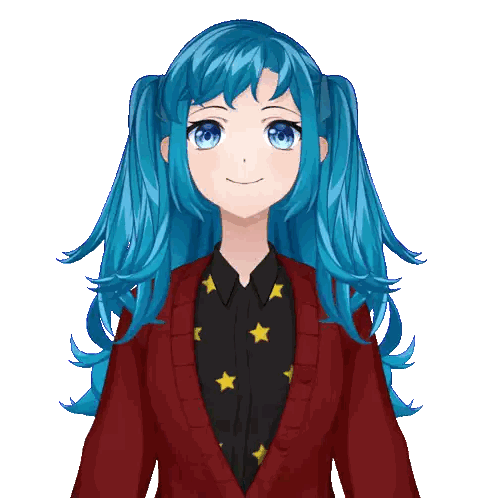 Girl with Blue Hair Red Jacket and Star Shirt