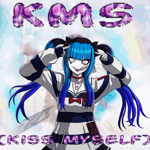 Girl With Blue Hair Saying Kiss Myself