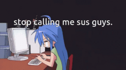 Girl with Blue Hair Saying Stop Calling Me Sus