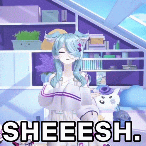 Girl With Blue Hair Standing In Room Sheeesh GIF