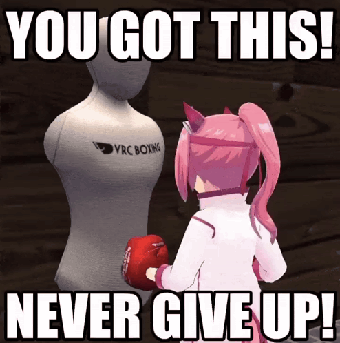 Girl With Boxing Gloves Next To VRC Boxing Mannequin GIF