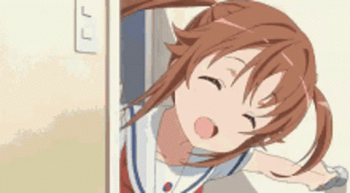 Girl With Brown Hair Standing In Doorway GIF