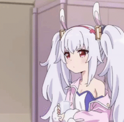 Girl With Bunny Ears And Pigtails Holding Coffee GIF