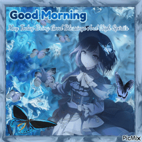 Girl With Butterflies Saying Good Morning GIF