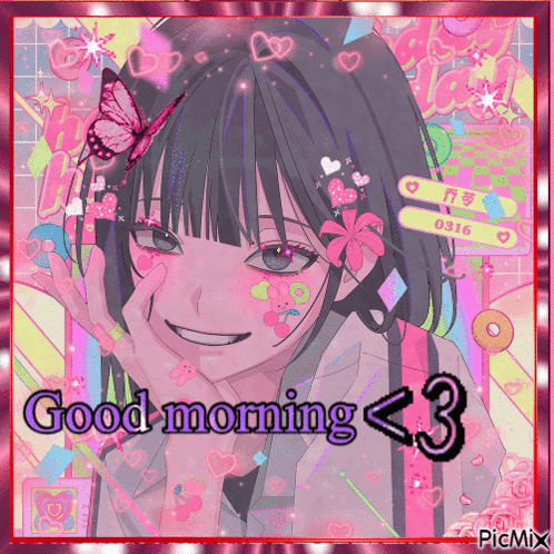 Girl With Butterfly Saying Good Morning < 3