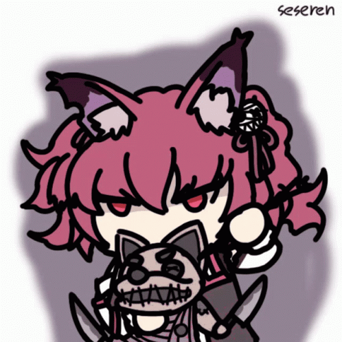 Girl With Cat Ear Holding Stuffed Animal Seseren GIF