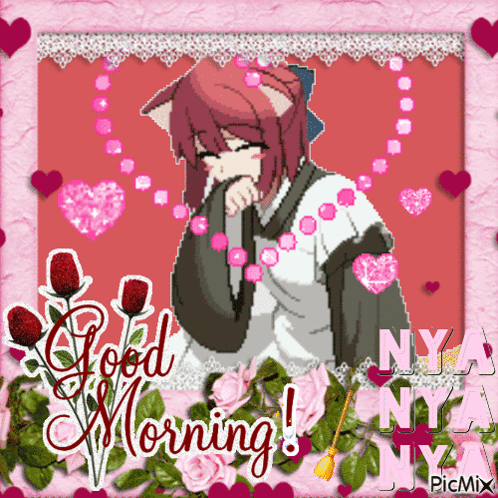 Girl with Cat Ear Saying Good Morning