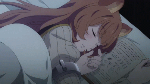 Girl with Cat Ear Sleeping in Bed with Book