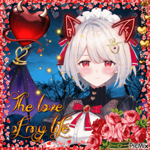 Girl With Cat Ears and Red Heart The Love of My Life